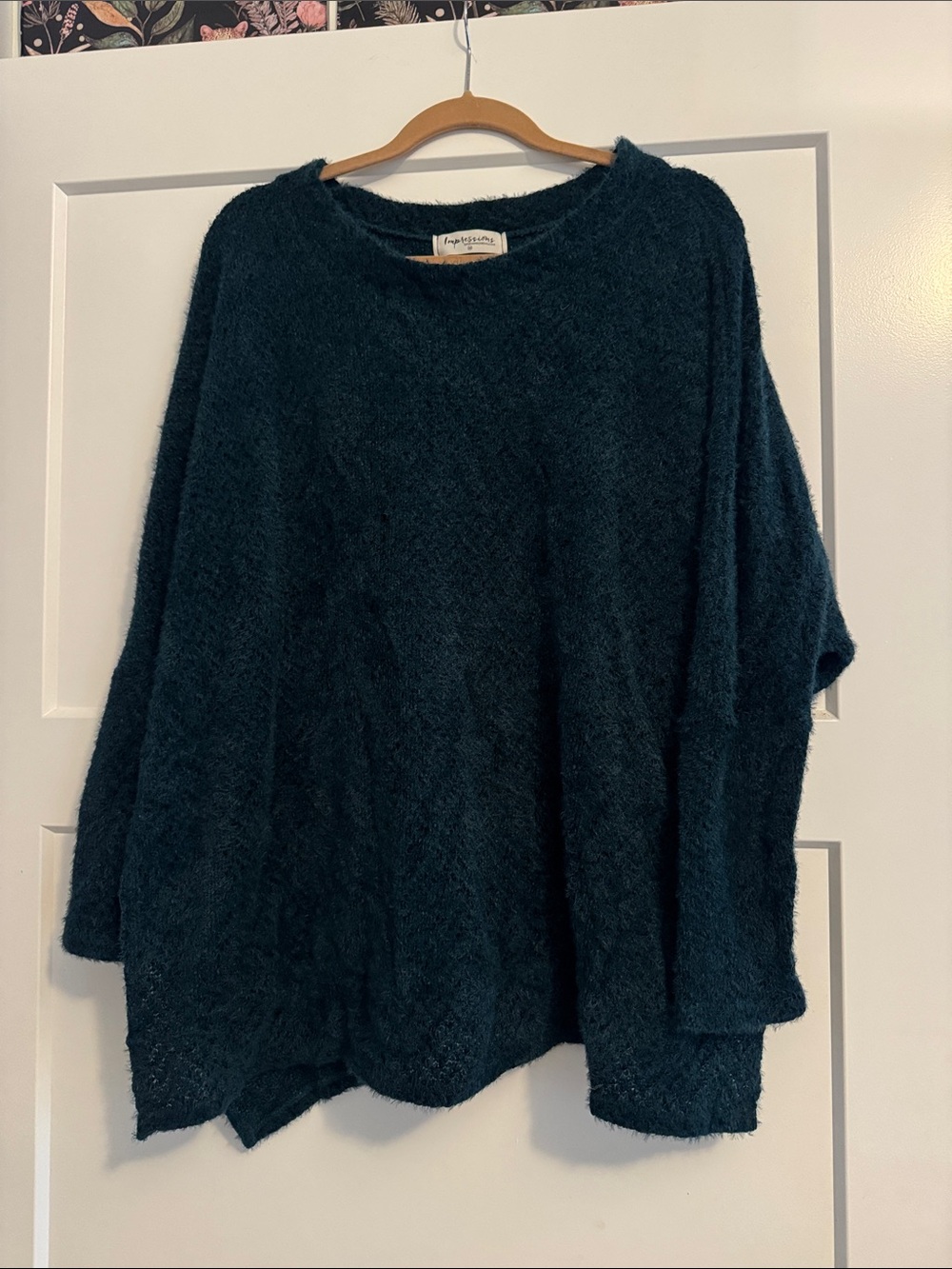 Impressions Teal Crew Neck Fuzzy Sweater